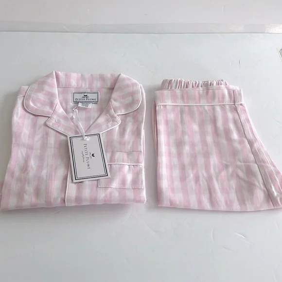 PETITE PLUME Pink Gingham Pajama Set Chemical Free Flame Resistant 12/18 Months - Picture 4 of 8